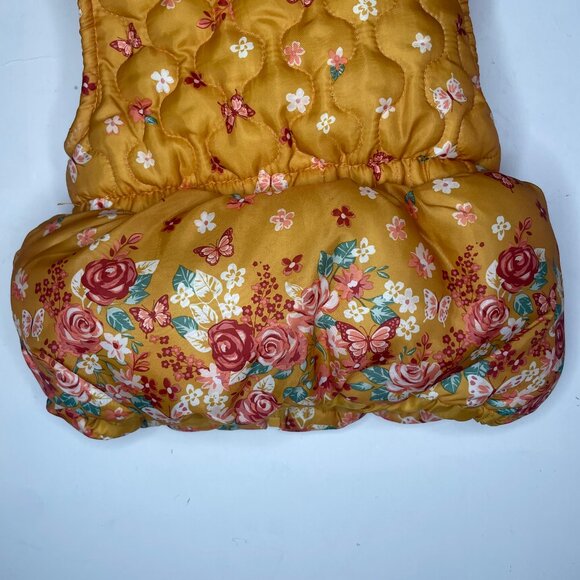 Little Lass Mustard Yellow Floral Quilted Puffer Vest with Faux Fur Hood - 18M - Picture 6 of 9